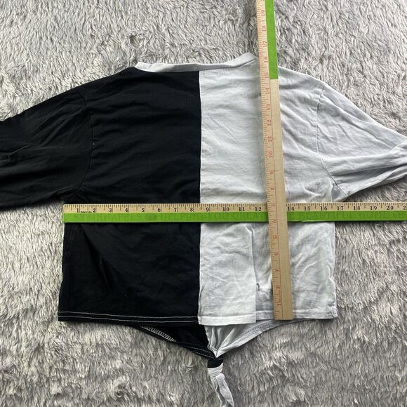 On Fire Shirt Womens Large Black White Love Peace Japanese Anime Crop Top Tie - Picture 6 of 7